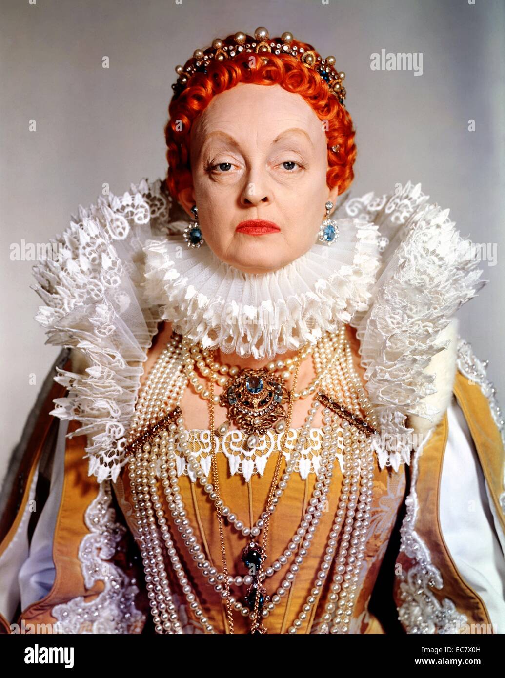 The Virgin Queen is a 1955 DeLuxe Color historical drama film in CinemaScope starring Bette Davis, Richard Todd and Joan Collins. It focuses on the relationship between Elizabeth I of England and Sir Walter Raleigh. Stock Photo