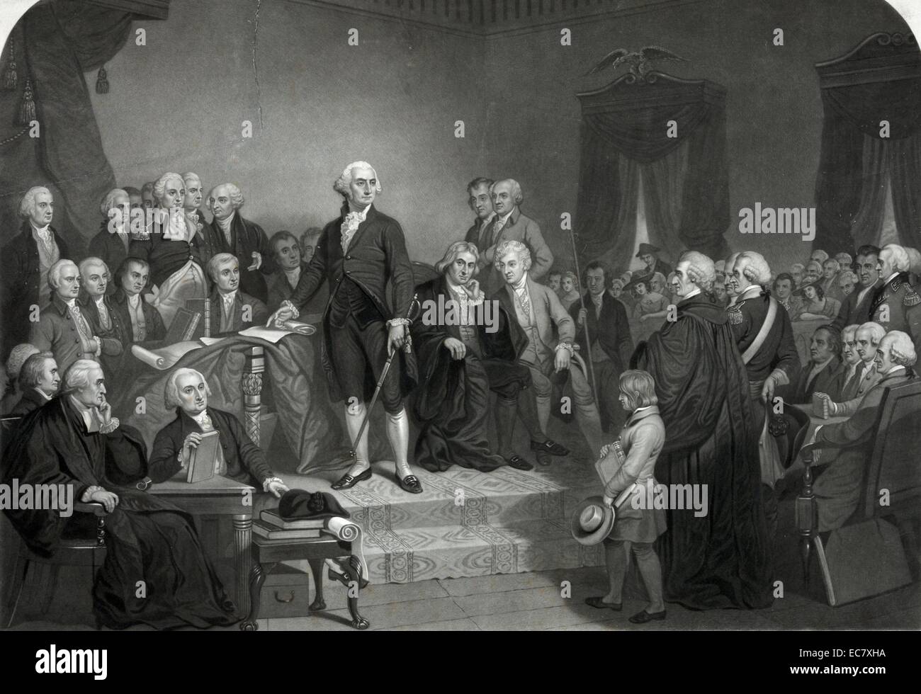 Washington delivering his inaugural address in the old city hall, New York' Washington