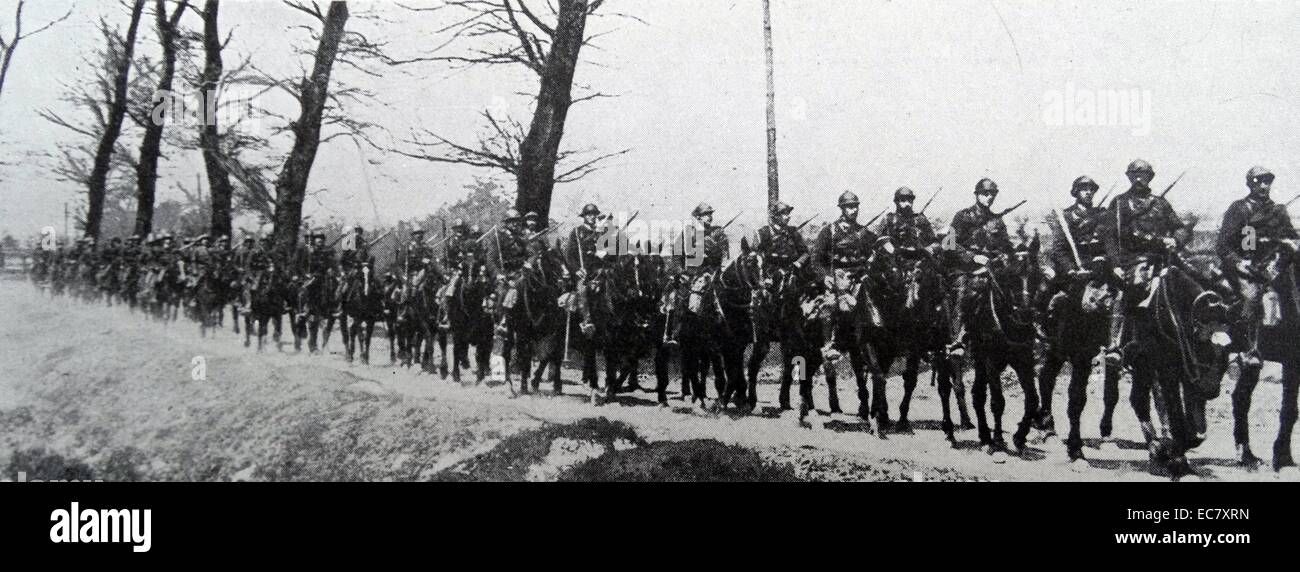 Belgian soldiers on their way to battle;   during world war one 1914 Stock Photo