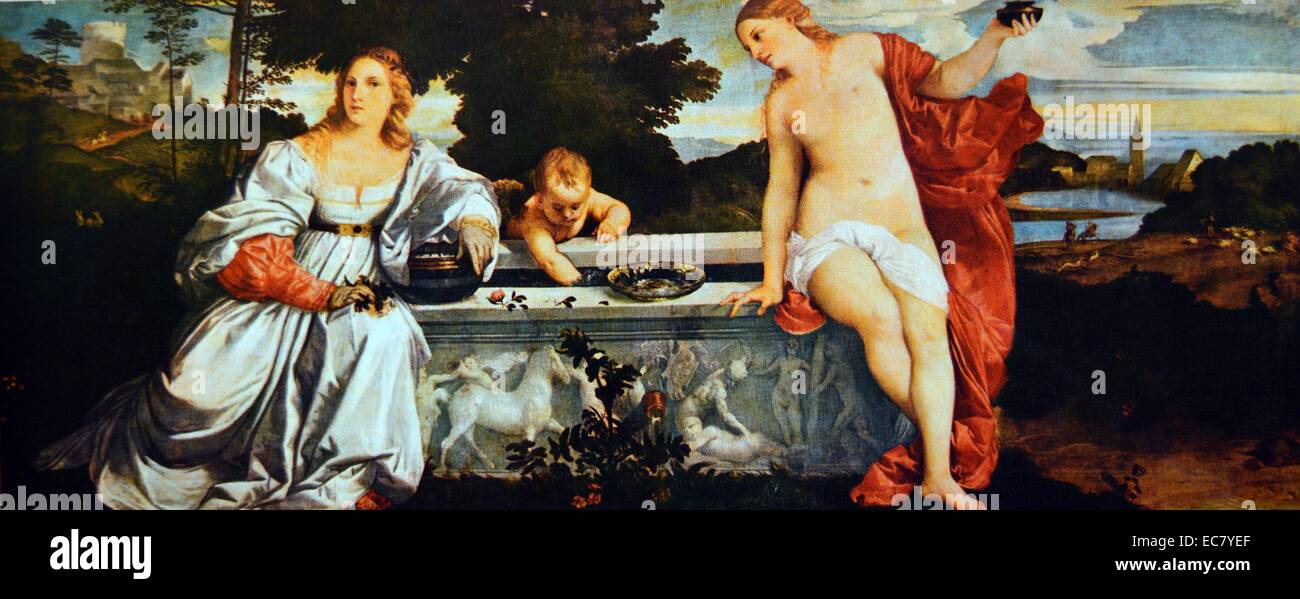 Titian (c.1480-1576)  Sacred and Profane Love, 1515. Oil on canvas. Stock Photo