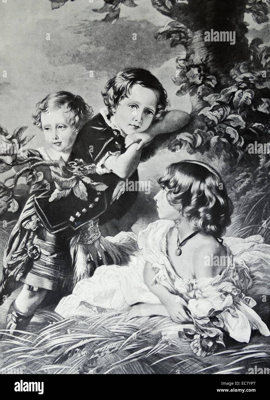 Princess Louise; Prince Arthur and Prince Leopold; three children of Queen Victoria and Prince Albert. 1856 Stock Photo