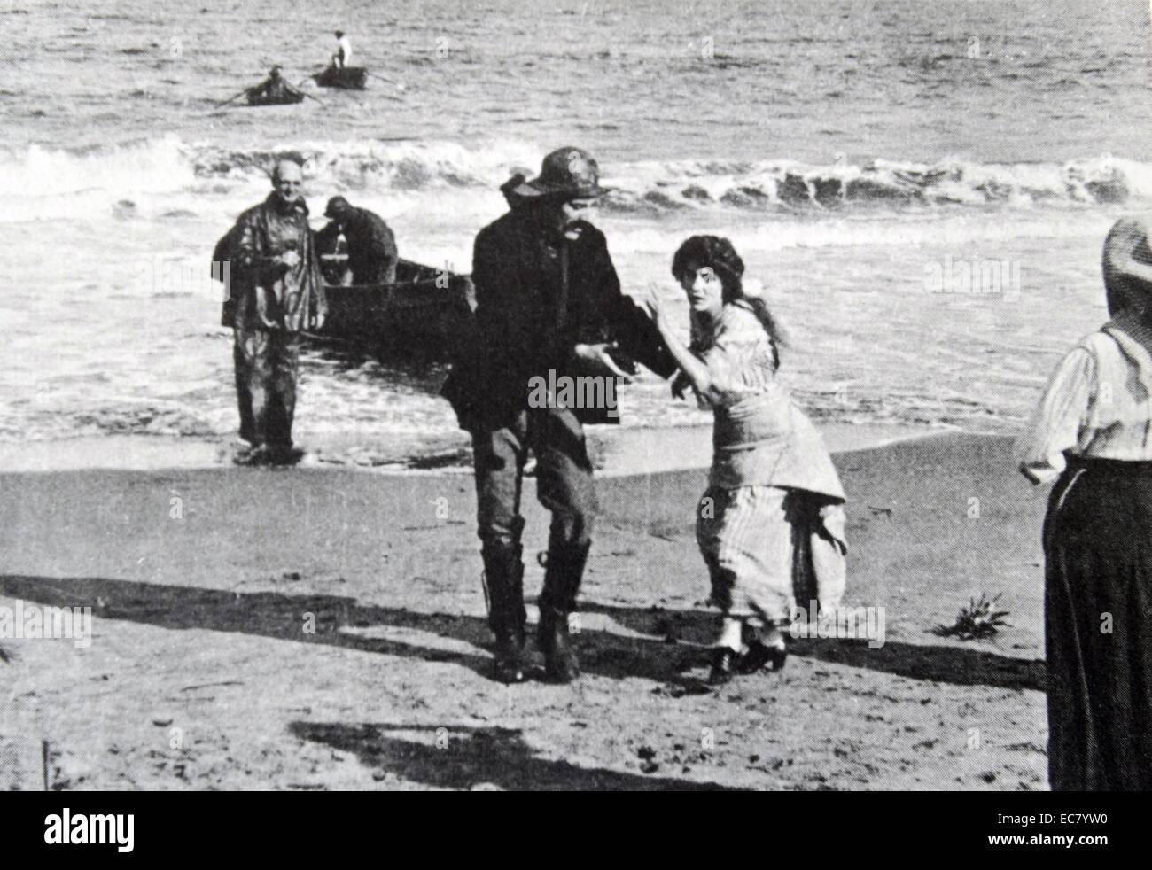 Lines of White on a Sullen Sea, 1908 directed by Griffith for Biograph, with Linda Arvidson (Mrs D W Griffith). Stock Photo