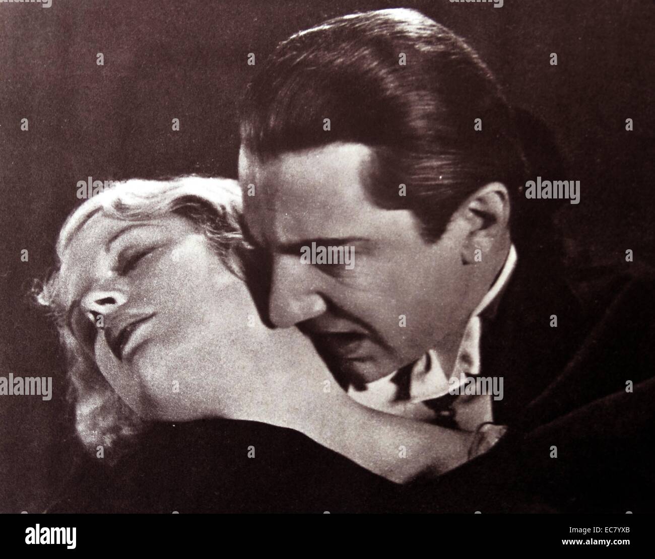 Dracula, 1931, Bela Lugosi as the vampire is not a figure in masquerade but a friend who actually sucks the blood of humans, in this case Helen Chandler. Stock Photo