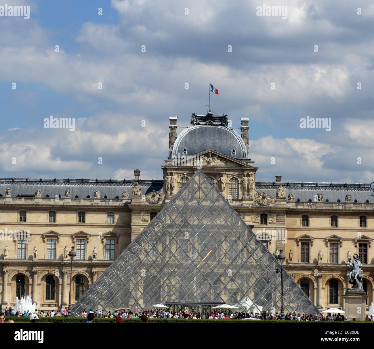 The Louvre Museum is one of the world's largest museums and a historic monument. Established 1792. The Pyramid is a large glass and metal pyramid surrounded by three smaller pyramids. Inaugurateed March 30 1989. Dated 20th century. Stock Photo