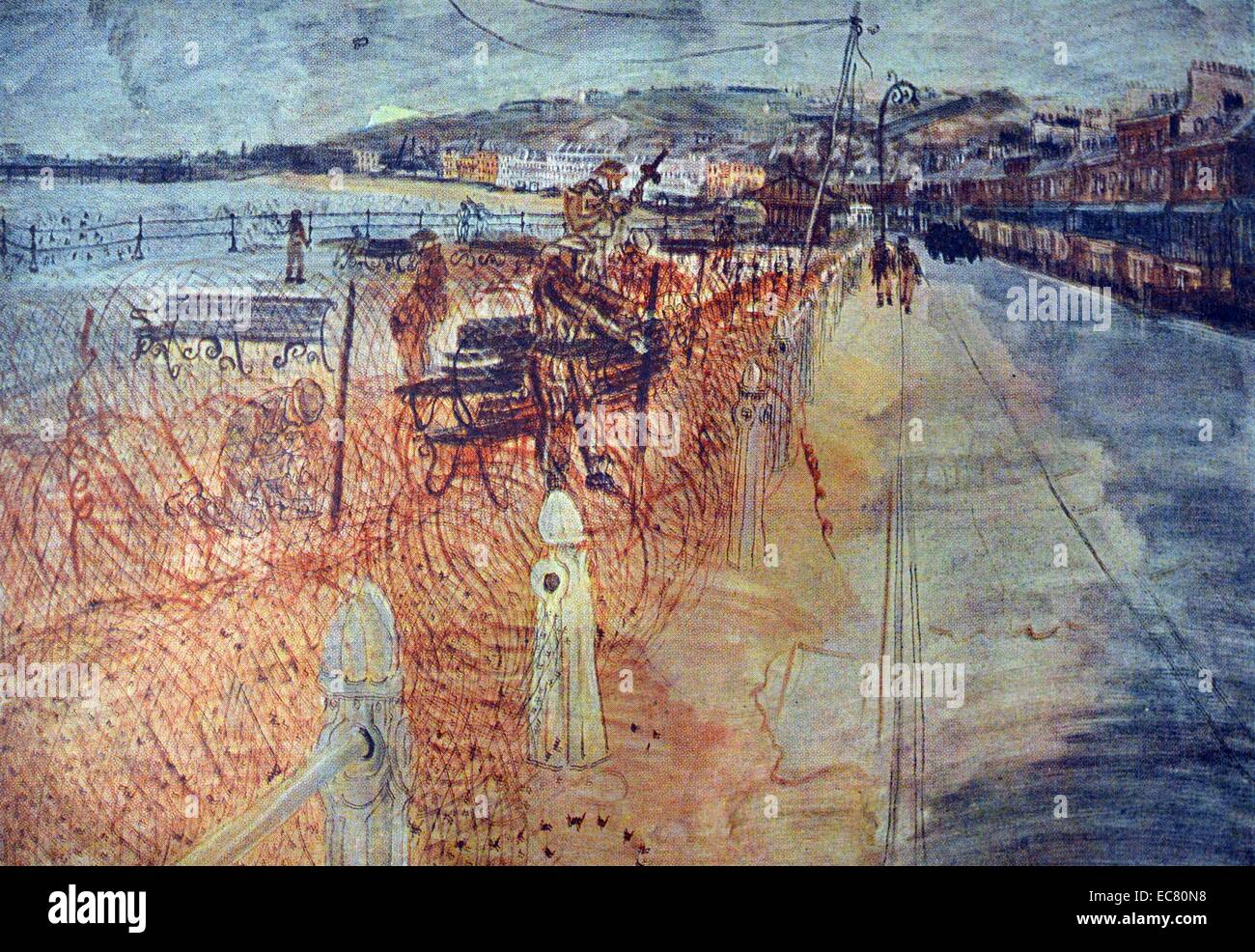 Colour sketch of the promenade in Dover. Created by Anthony Gross (1905-1984) a British printmaker, painter, war artist and film director of Hungarian-Jewish, Italian, and Anglo-Irish descent. Dated 1941 Stock Photo