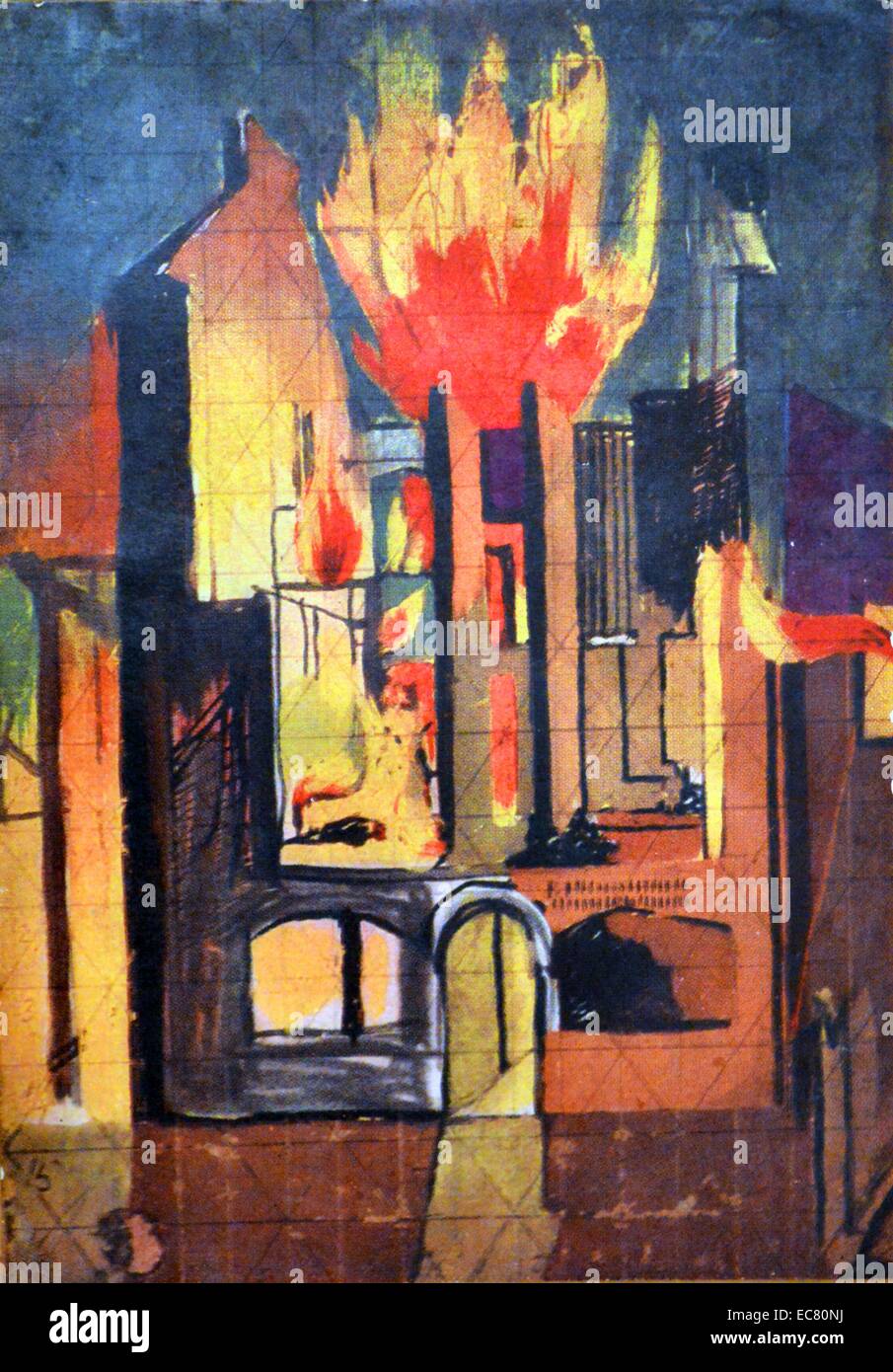 Colour painting depicts a row of bombed solicitors' offices, Swansea. Created by Graham Sutherland (1903-1980) an English artist. Dated 1942 Stock Photo