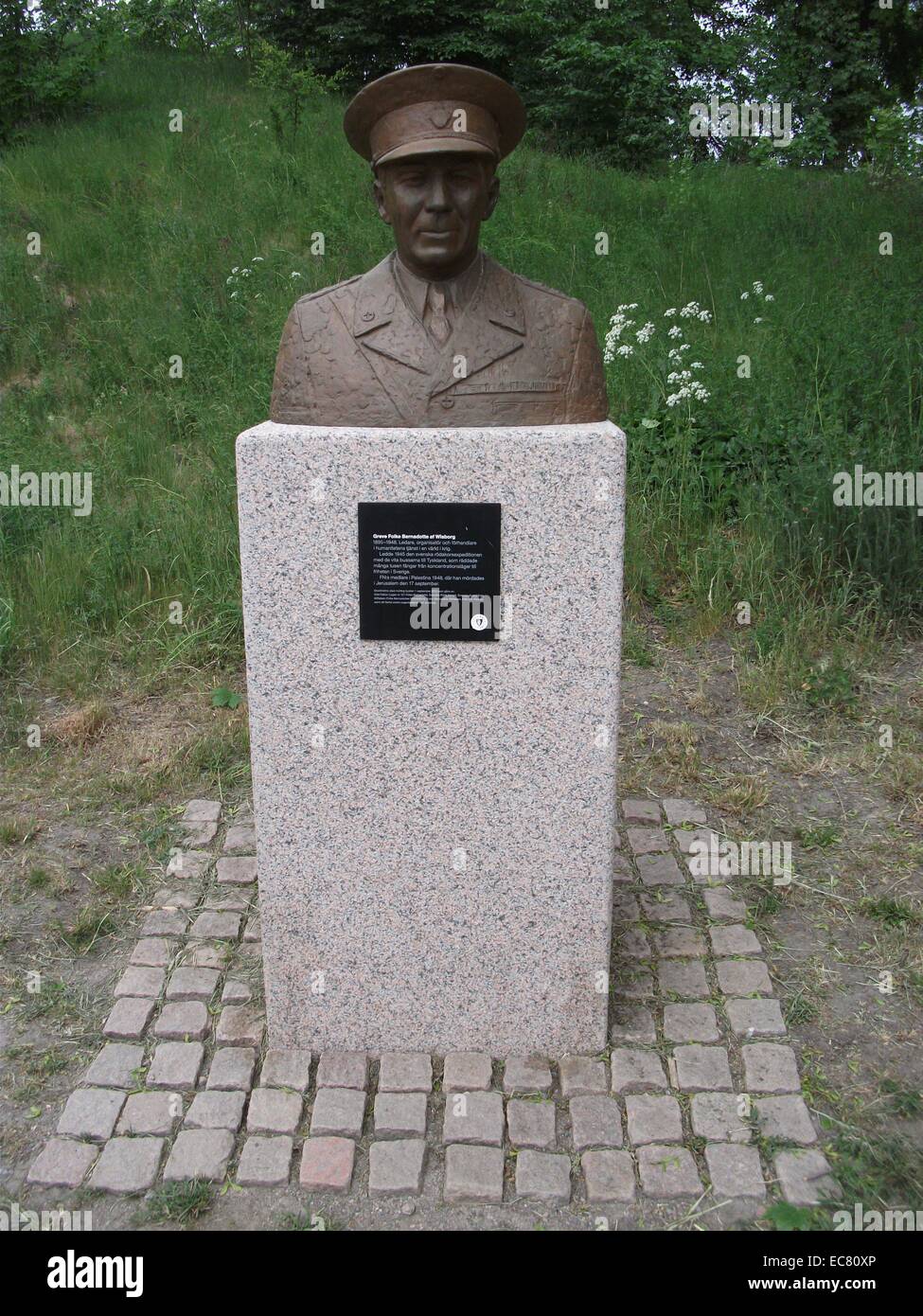 Memorial for Folke Bernadotte, Count of Wisborg (1895 –1948) who was a Swedish diplomat and nobleman noted for his negotiation of the release of about 31,000 prisoners from German concentration camps during World War II. He was assassinated in 1948 by the militant Zionist group Lehi. Stock Photo