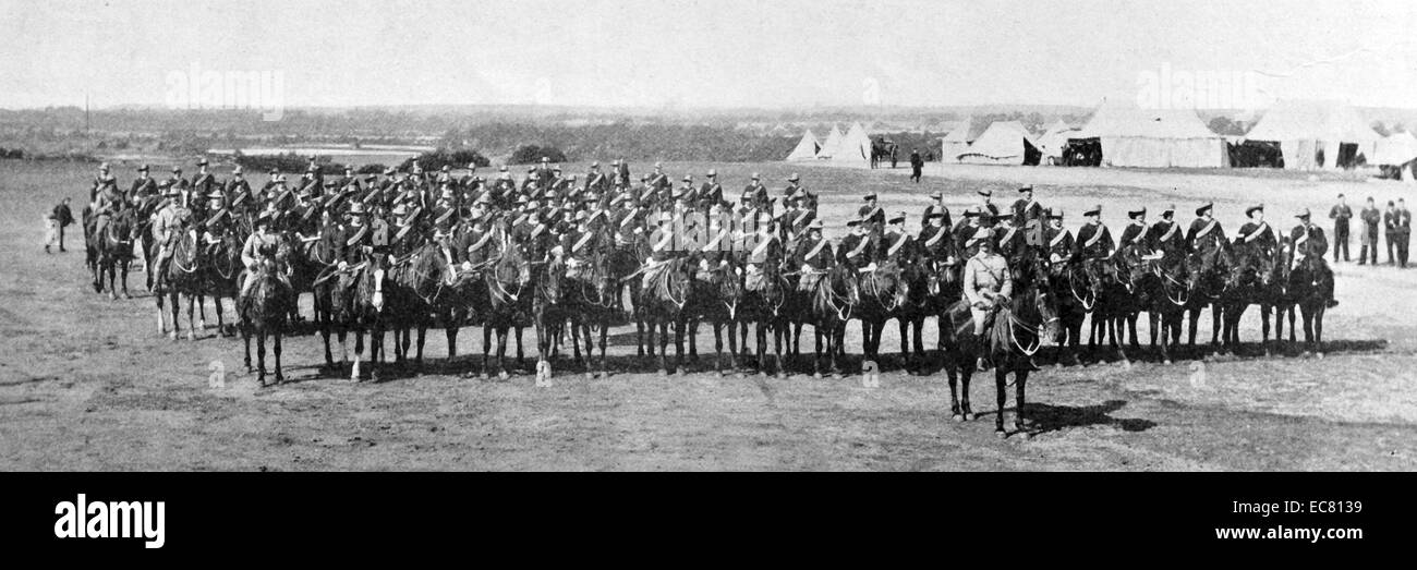 Photograph of the First Militia Mounted Infantry, the 6th Manchester, going to the Cape. Dated 1901 Stock Photo
