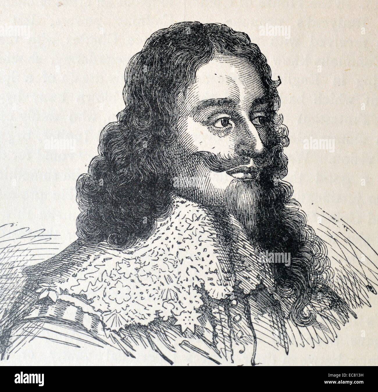 Engraving of Charles I of England (1600-1649) monarch of the three kingdoms of England, Scotland, and Ireland from 27 March 1625 until his execution in 1649. Dated 17th Century Stock Photo