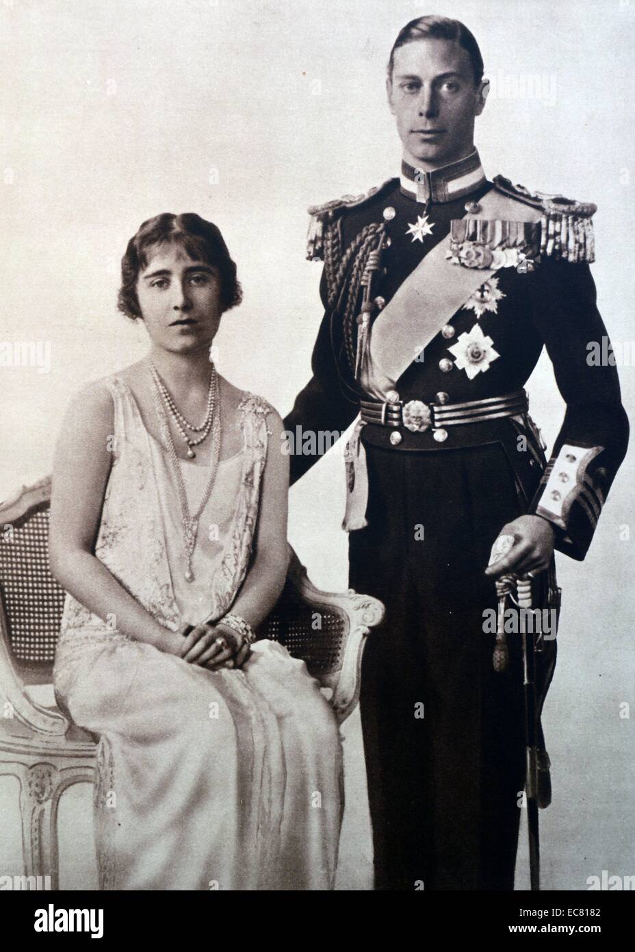 The Duke and Duchess of York (later King George VI and Queen Elizabeth) are  shown in full dess, just before they visit King and Queen of Romania who  are visiting England Stock