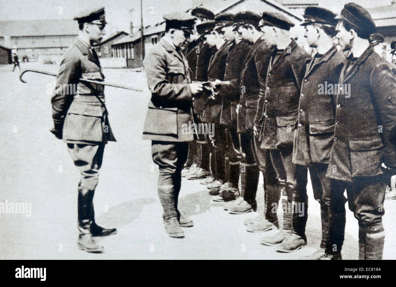 Prince Albert (later King George VI) shown at Cranwell air station, carrying out an Inspection in the Cadet Brigade. Stock Photo
