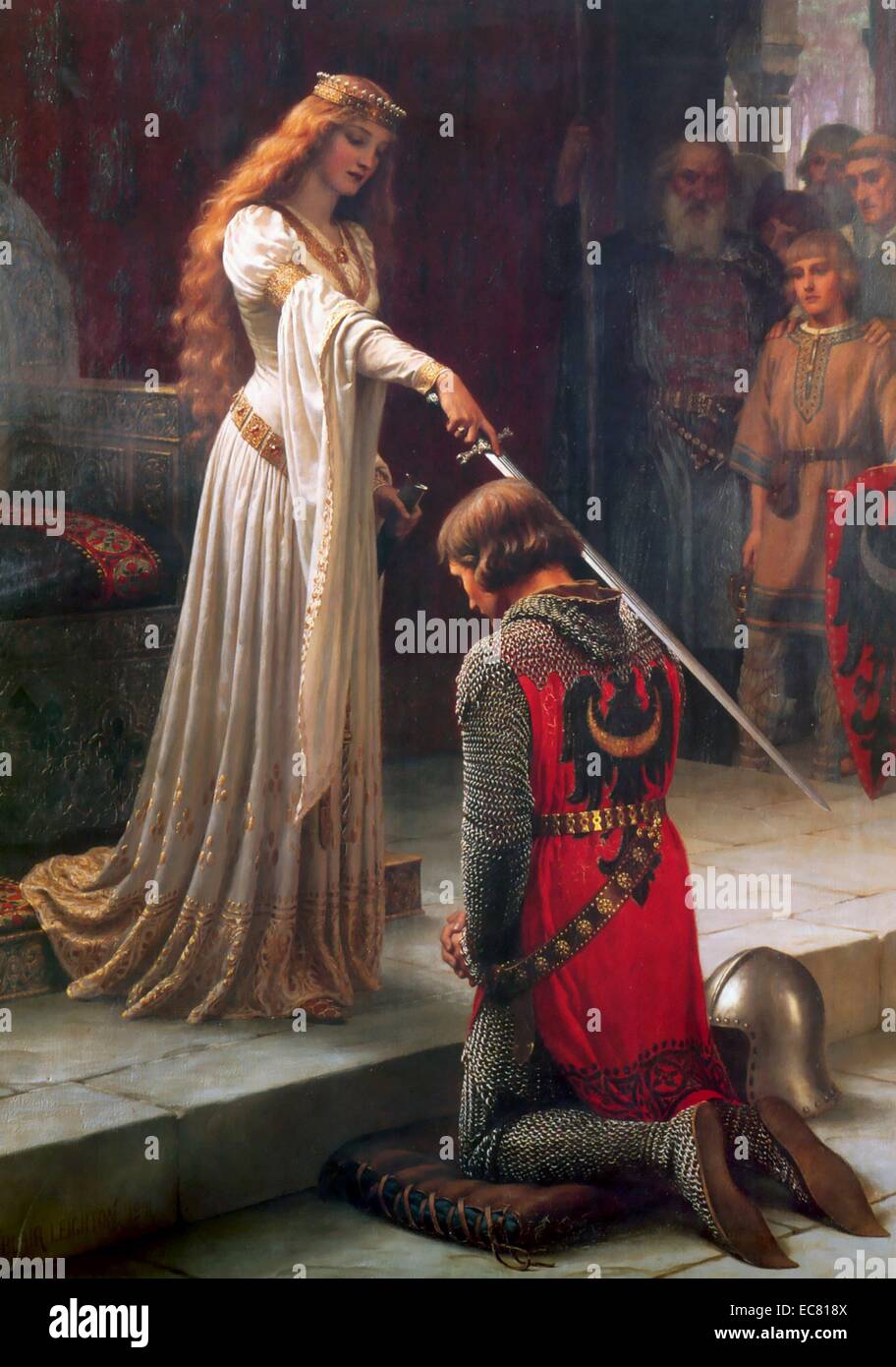 The Accolade by Lord Leighton. Edmund Blair Leighton (1852 –1922) was an English painter of historical genre scenes, specializing in Regency and medieval subjects. Stock Photo