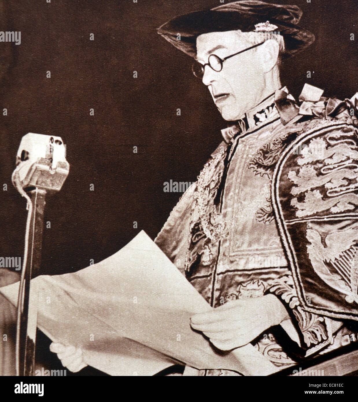 The Offical anouncement of accession of King George VI to the throne of the United Kingdom following the abdication of his brother King Edward VIII. Stock Photo