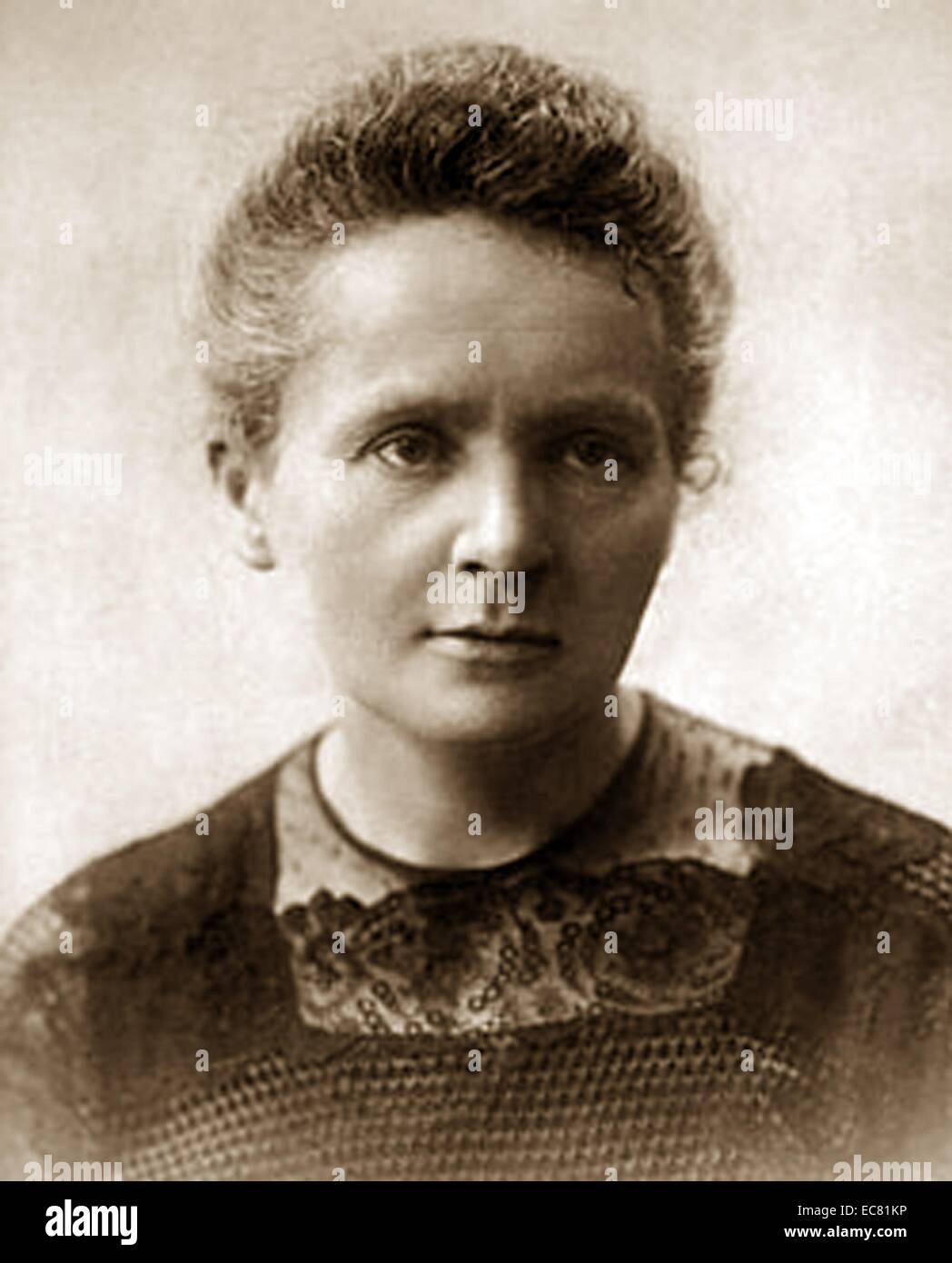 Photograph of Marie Sklodowska-Curie (1867-1934)  a Polish and naturalized-French physicist, Nobel Prize winner and chemist who conducted pioneering research on radioactivity. Dated 1900 Stock Photo