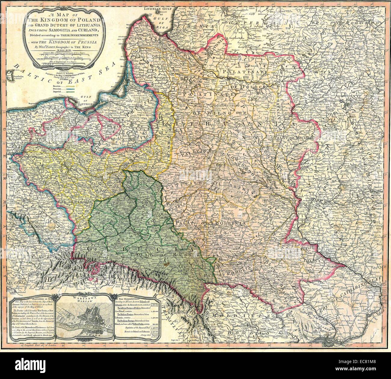 Map of the Partition of the Kingdom of Poland and the Grand Duchy of Lithuania. Dated 1799 Stock Photo