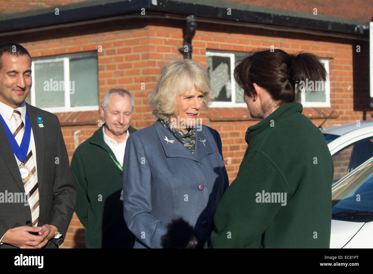 St. Albans, Hertfordshire, UK. 10th Dec, 2014. Camilla, Duchess of Cornwall, undertakes a pre-christmas visit to St. Albans in Hertfordshire. She visited the Jubilee Centre and met staff who organise ‘Meals on Wheels’. The Jubilee Centre provides a daily lunch club for the over 60s as well as daily coffee club for all ages. Credit:  Tove Larsen/Alamy Live News Stock Photo
