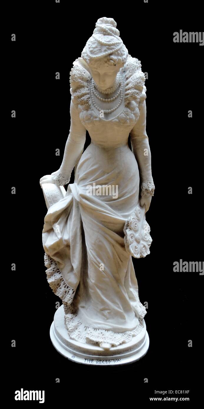 The reception late 1800's -early 1900's. Marble sculpture of a woman wearing lace collar at a dance Stock Photo