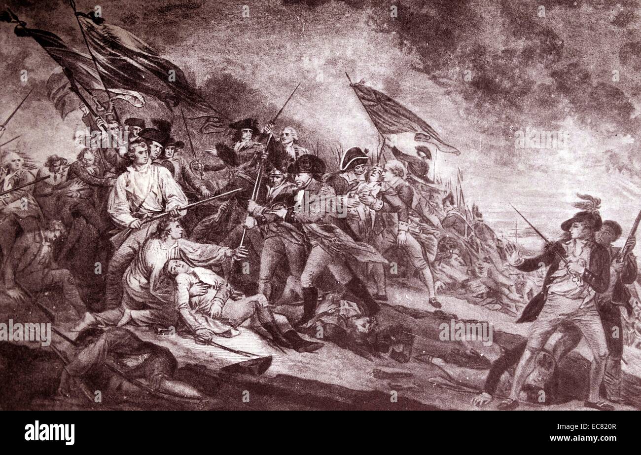 The Death of General Warren at the Battle of Bunker Hill by John Trumbull. The Battle of Bunker Hill took place on June 17, 1775, mostly on and around Breed's Hill, during the Siege of Boston early in the American Revolutionary War Stock Photo