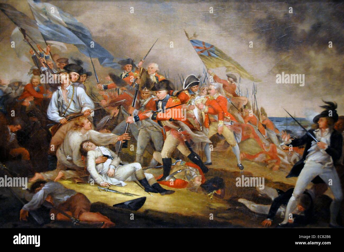 The Death of General Warren at the Battle of Bunker Hill by John Trumbull. The Battle of Bunker Hill took place on June 17, 1775, mostly on and around Breed's Hill, during the Siege of Boston early in the American Revolutionary War Stock Photo