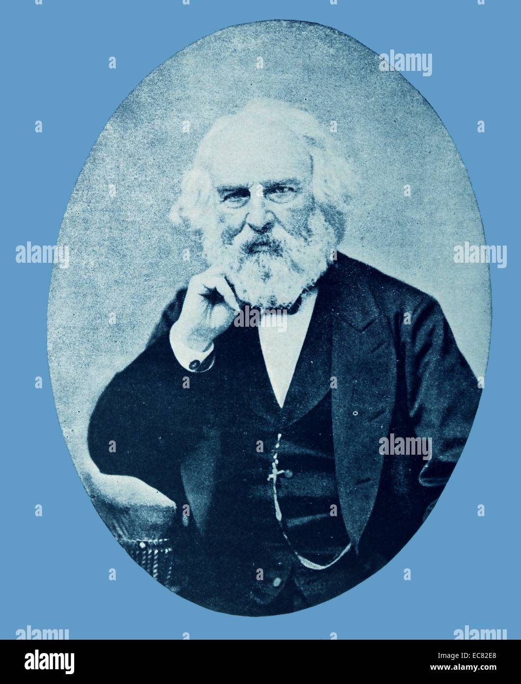 Engraving of Henry W. Longfellow (1807-1882) American poet and educator whose works include 'Paul Revere's Ride', The Song of Hiawatha, and Evangeline. Dated 1850 Stock Photo