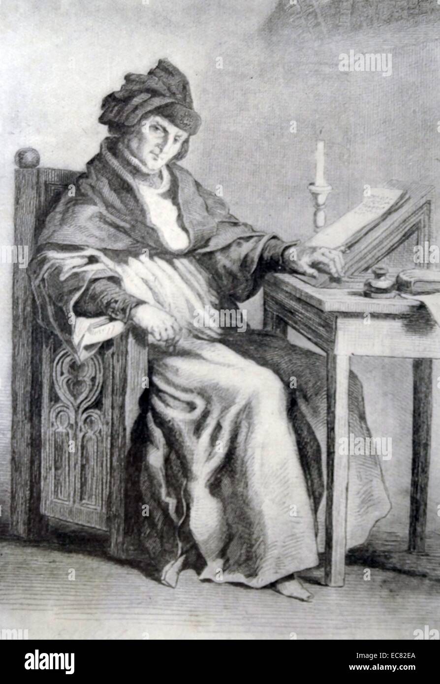 Engraving of Jean Froissart (1337-1405) medieval French author. Dated 14th Century Stock Photo