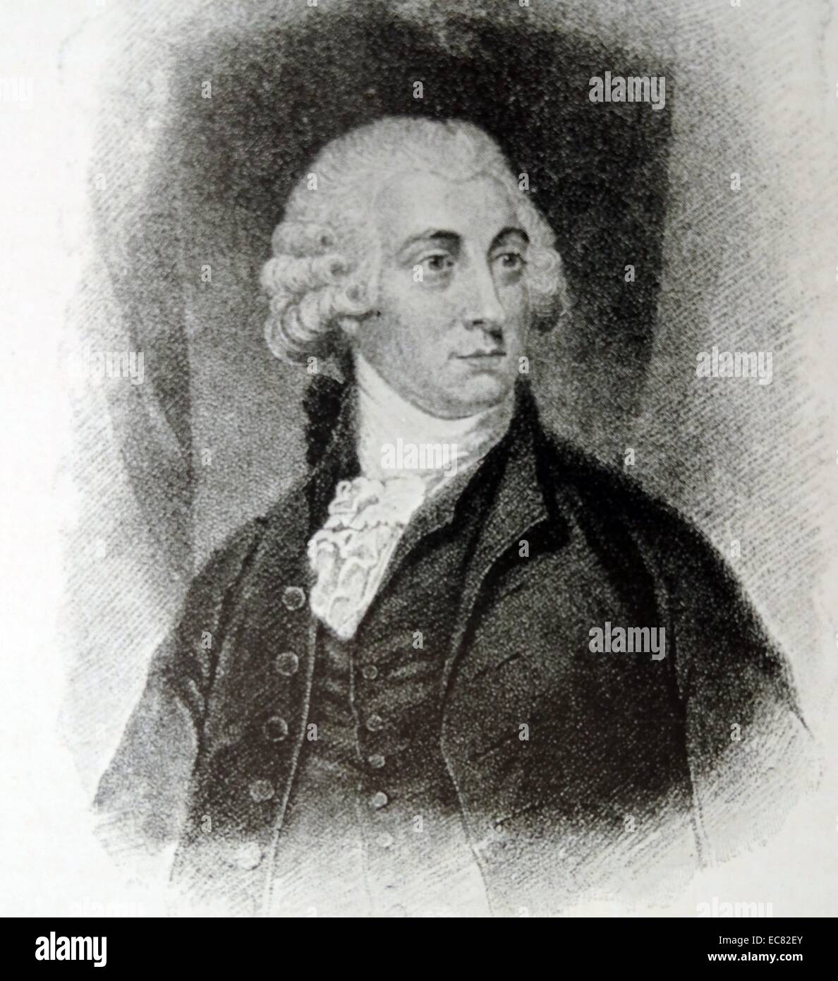 Portrait of Tobias Smollett (1721-1771) Scottish poet and author. He was best known for his picaresque novels, such as The Adventures of Roderick Random and The Adventures of Peregrine Pickle, which influenced later novelists such as Charles Dickens. Dated 1770 Stock Photo