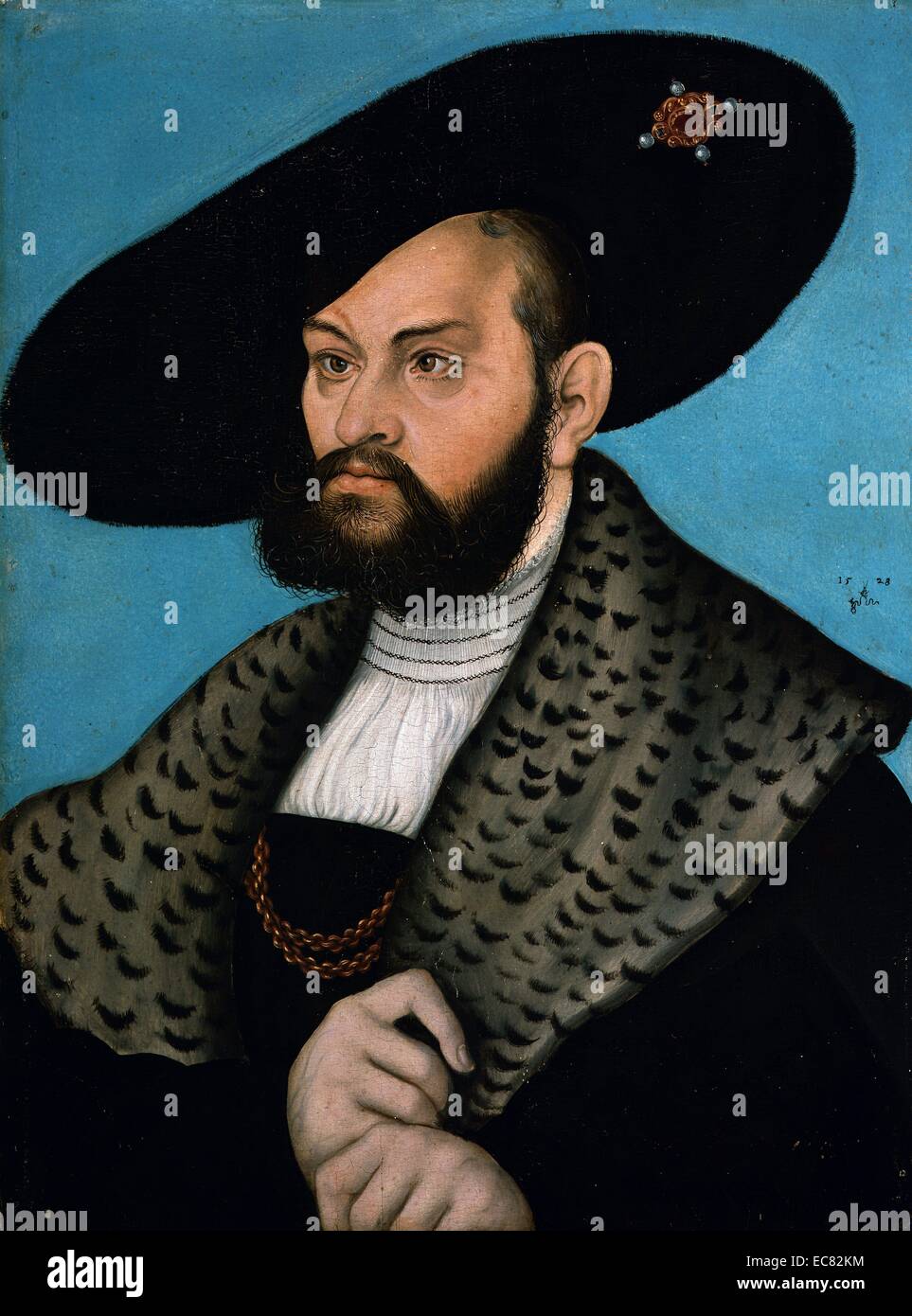 Albert of Prussia, painting by Lucas Cranach the Elder, dated 1528. Albert of Prussia (17 May 1490 – 20 March 1568) was the last Grand Master of the Teutonic Knights, who after converting to Lutheranism, became the first monarch of the Duchy of Prussia Stock Photo