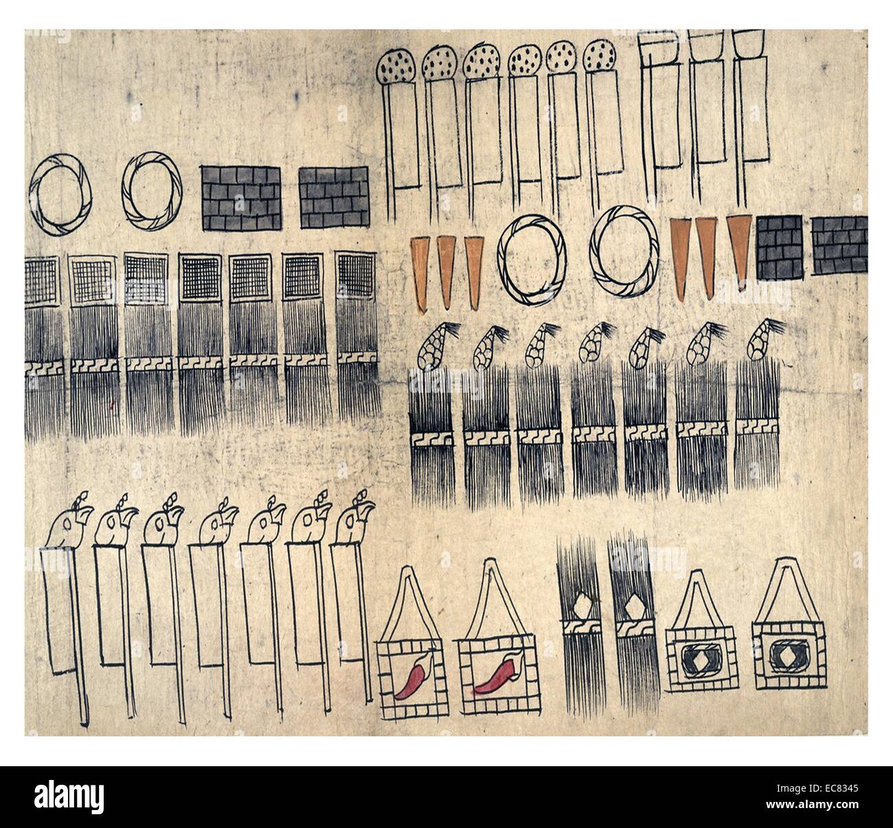 The Huexotzinco Codex. colonial-era Nahua pictorial manuscript, collectively known as Aztec codices. It is part of the testimony in a legal case against members of the First Audiencia (high court) in Mexico, particularly its president, Nuño de Guzmán, ten years after the Spanish conquest in 1521. Stock Photo