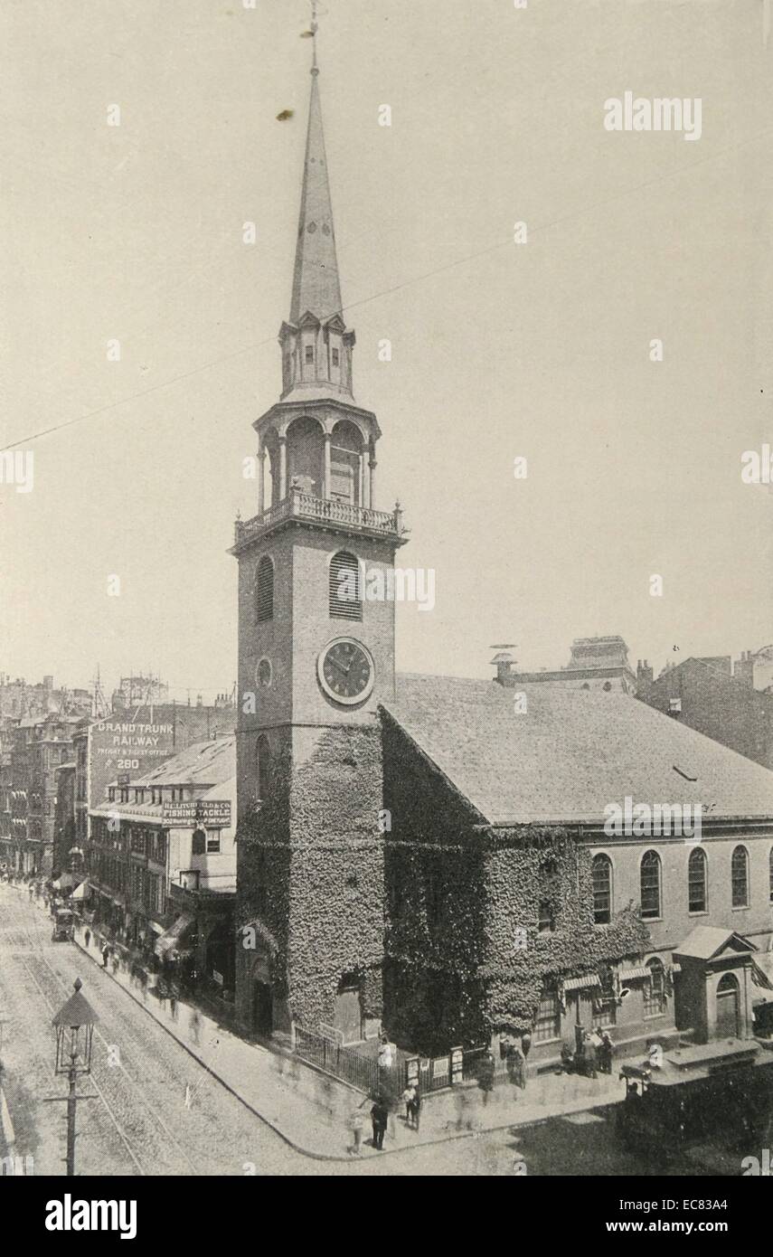 Photograph of Old South Church in Boston, a church of the United Church of Christ in Boston, Massachusetts, United States. Its present building was designed in the Gothic Revival style by Charles Amos Cummings (1833-1905) and Willard T. Sears (1837-1920) Completed in 1874. Dated 1890 Stock Photo