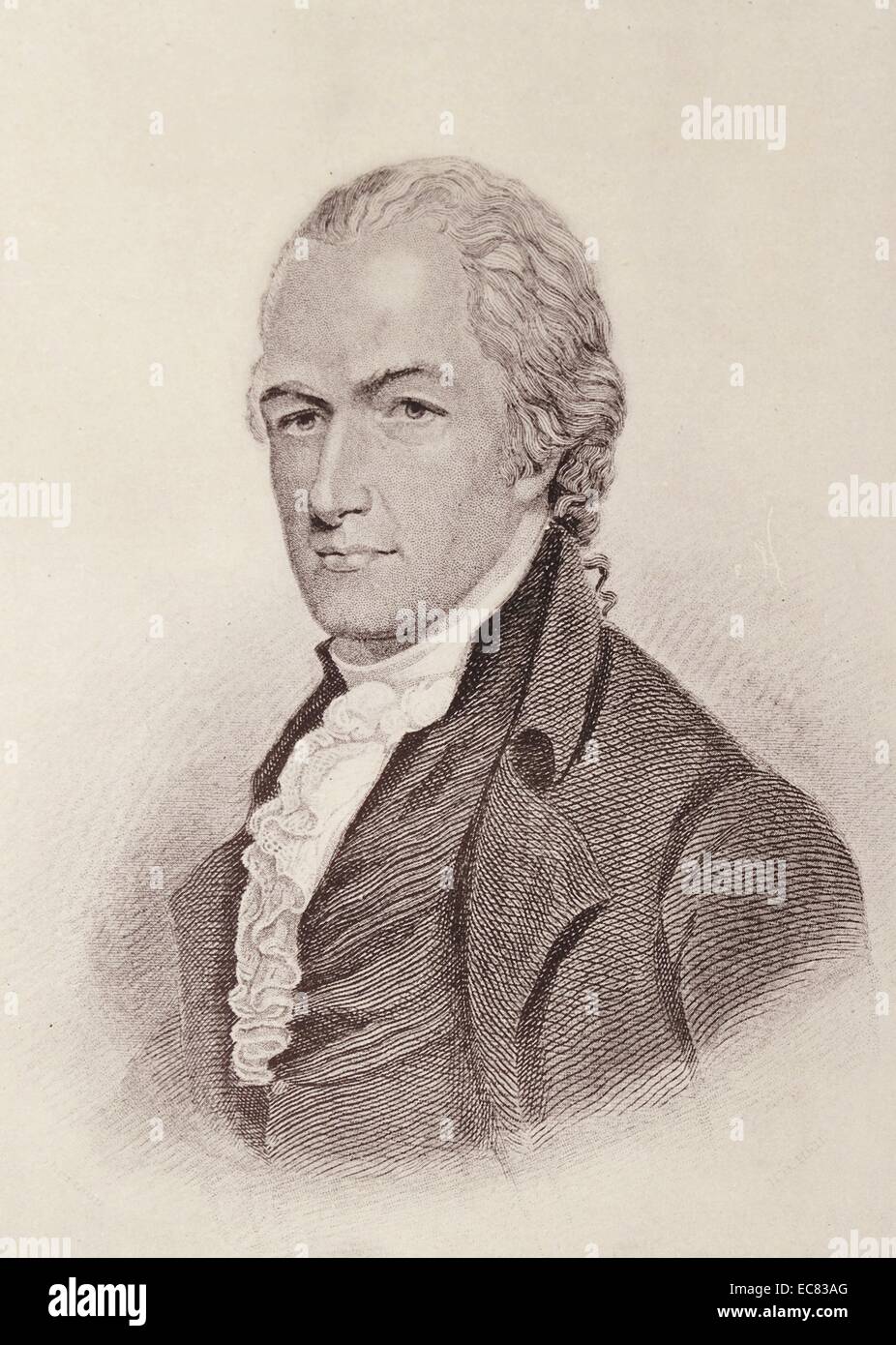 Portrait of Alexander Hamilton (1757-1804) a founding father of the United States, chief of staff to General George Washington, one of the most influential interpreters and promoters of the U.S. Constitution. Dated 1790 Stock Photo