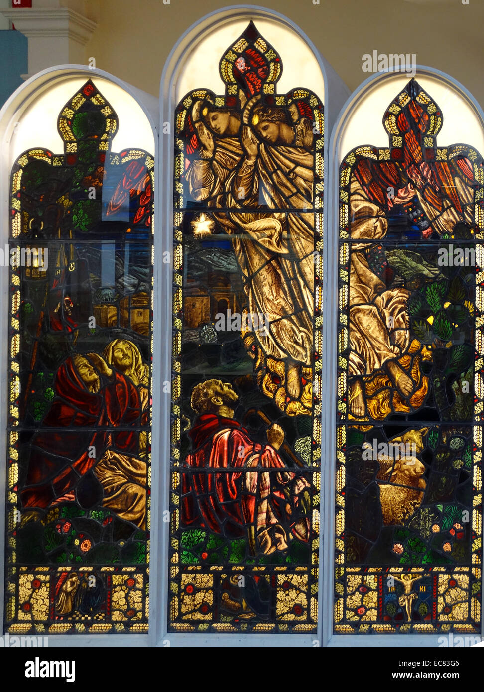 Peace and Goodwill by Henry Payne (18681940).This threepanel stained
