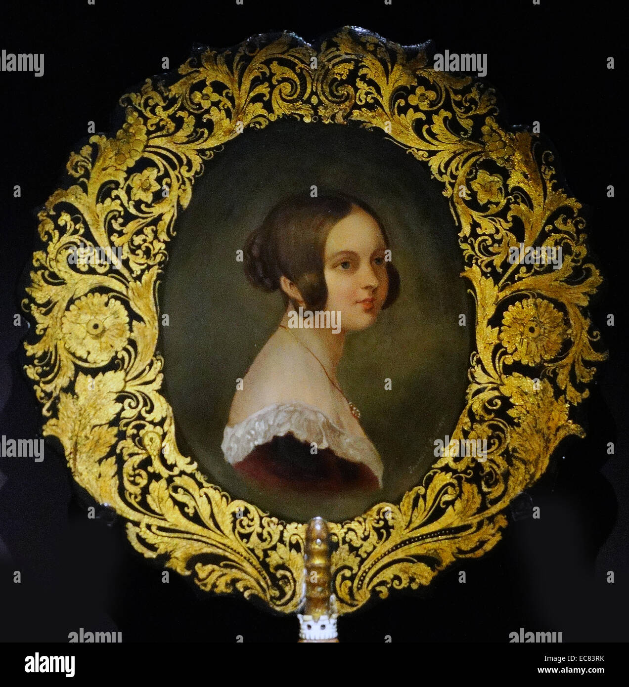 Papier Mache face screens featuring Queen Victoria; Jenners & Betteridge; around 1840. Stock Photo