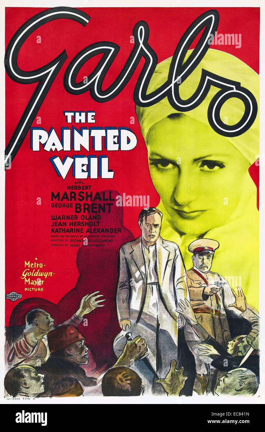 Film Poster for the Painted Veil. Based on the novel of the same title by W. Somerset Maugham. Staring Greta Garbo, Herbert Marshall, George Brent. Dated 1934 Stock Photo