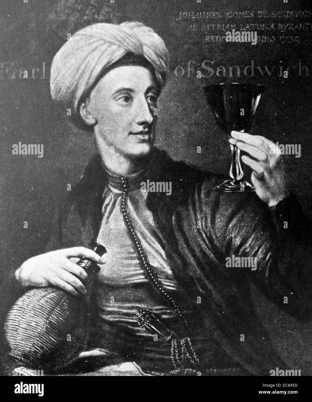 John Montagu; 4th Earl of Sandwich; (1718 – 30 April 1792); British statesman who held various military and political offices; including Postmaster General; First Lord of the Admiralty and Secretary of State for the Northern Department. best known for the claim that he was the eponymous inventor of the sandwich. Stock Photo