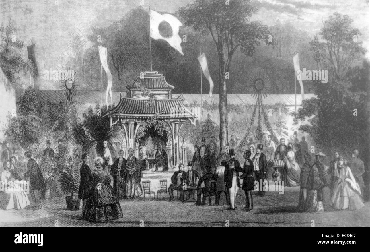 Reception of Japanese envoys in the garden of the Handel Society; Amsterdam 1860 Stock Photo
