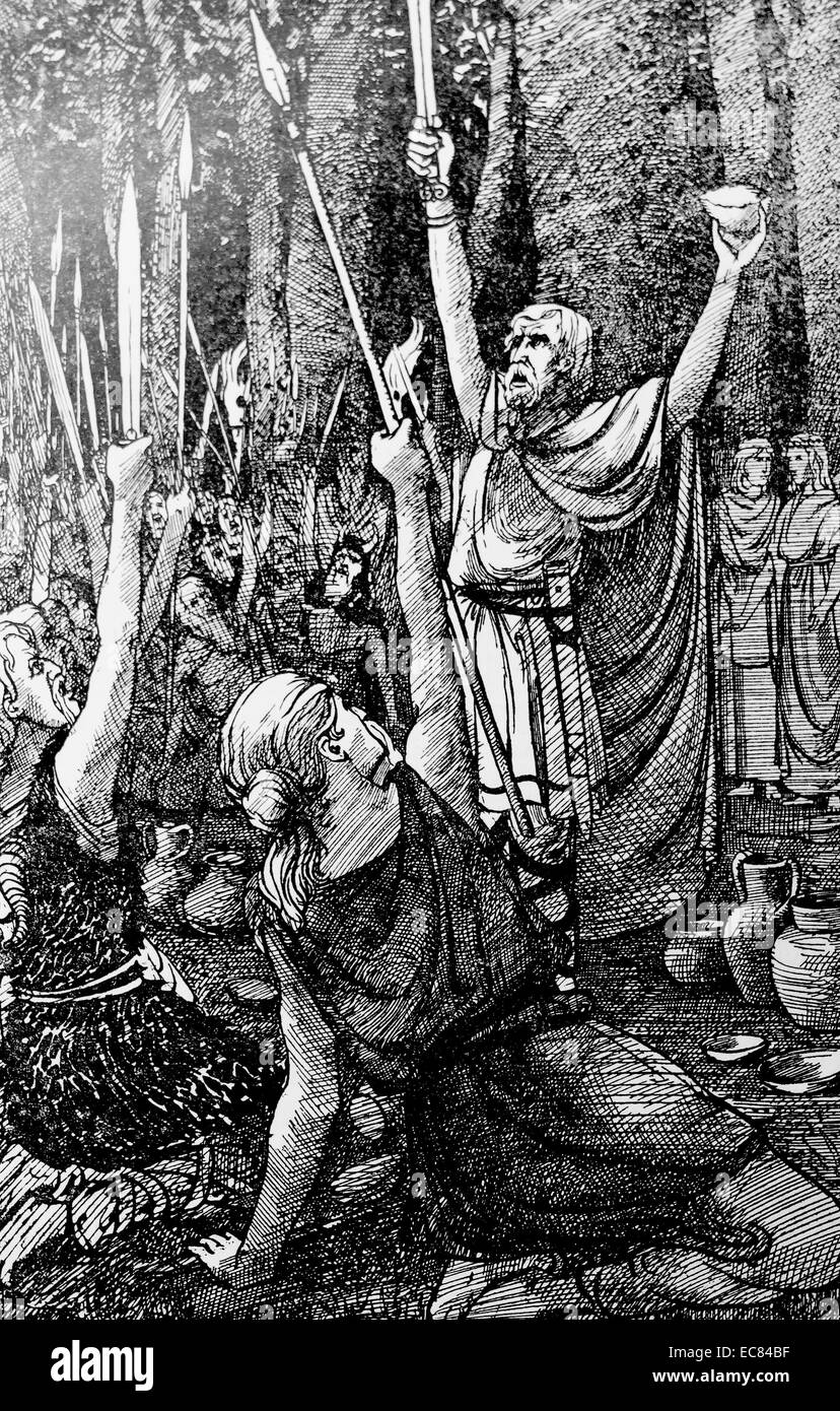 Claudius Civilis leads the Batavian revolt. The Revolt of the Batavi took place in the Roman province of Germania Inferior (S. Netherlands) between AD 69 and 70. It was an uprising against the Roman Empire started by the Batavi; a small but militarily powerful Germanic tribe Stock Photo