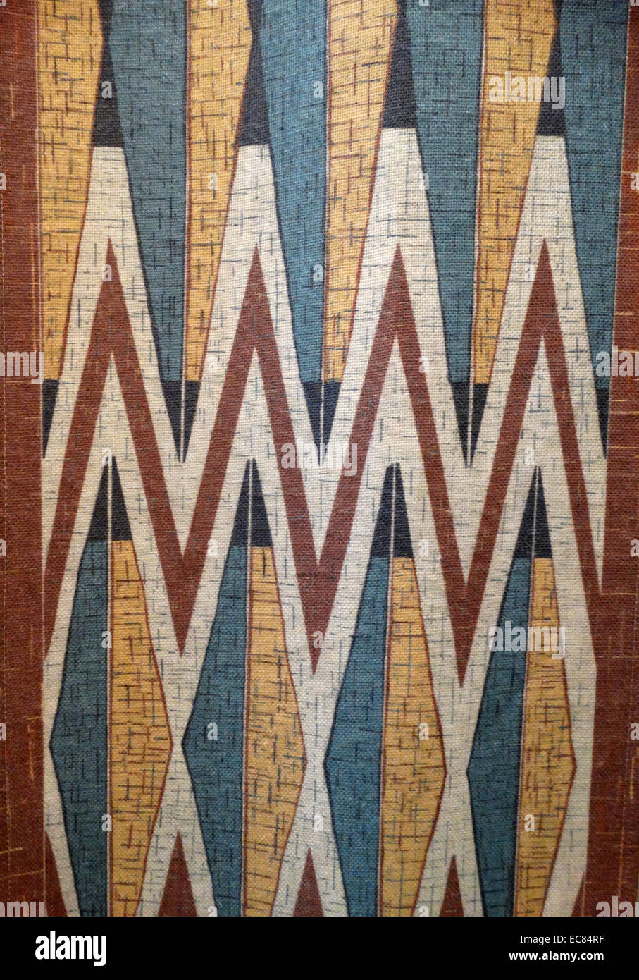Replica Ancient Egyptian Mat work hanging. Copied from woven mats made of reeds; they were in use as wall decorations in official dwellings and official buildings as well as tombs throughout ancient Egypt. Recreated in 2011 Stock Photo