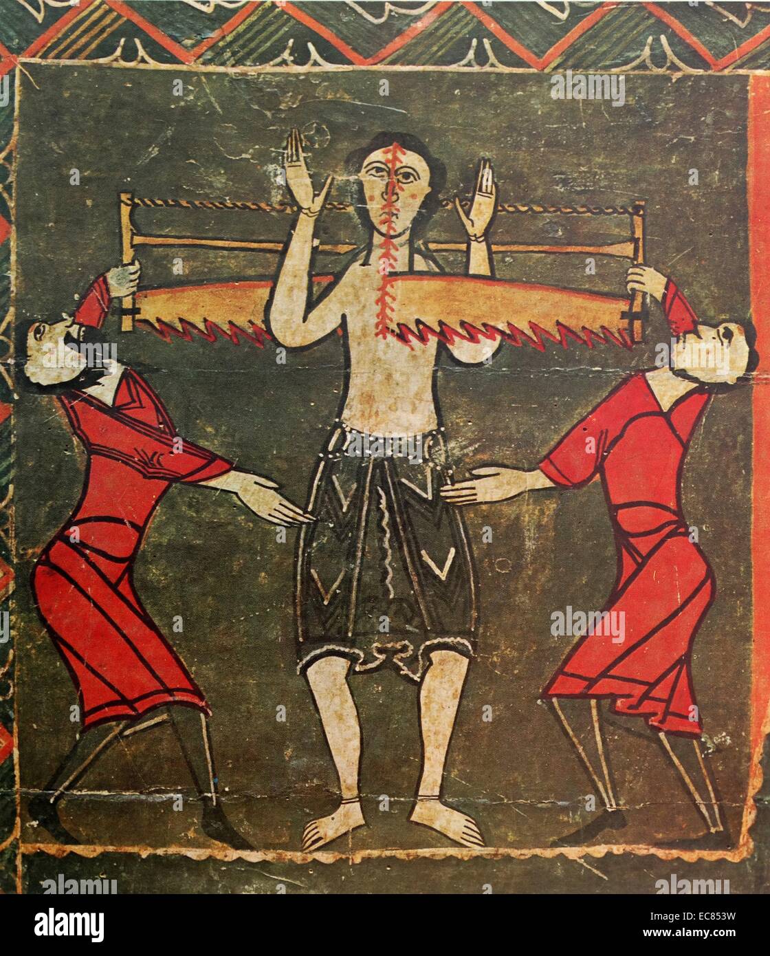12th century altar front depicting scenes from the Martyrdom of St. Juliet and St. Quirico from the Hermitage of St. Juliet of Durro. Dated 12th Century Stock Photo