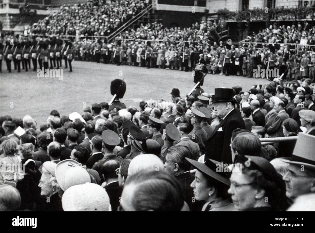 Photograph of Sir Winston Churchill (1874-1965) at the Ceremony of Trooping the Colour. Dated 1953 Stock Photo