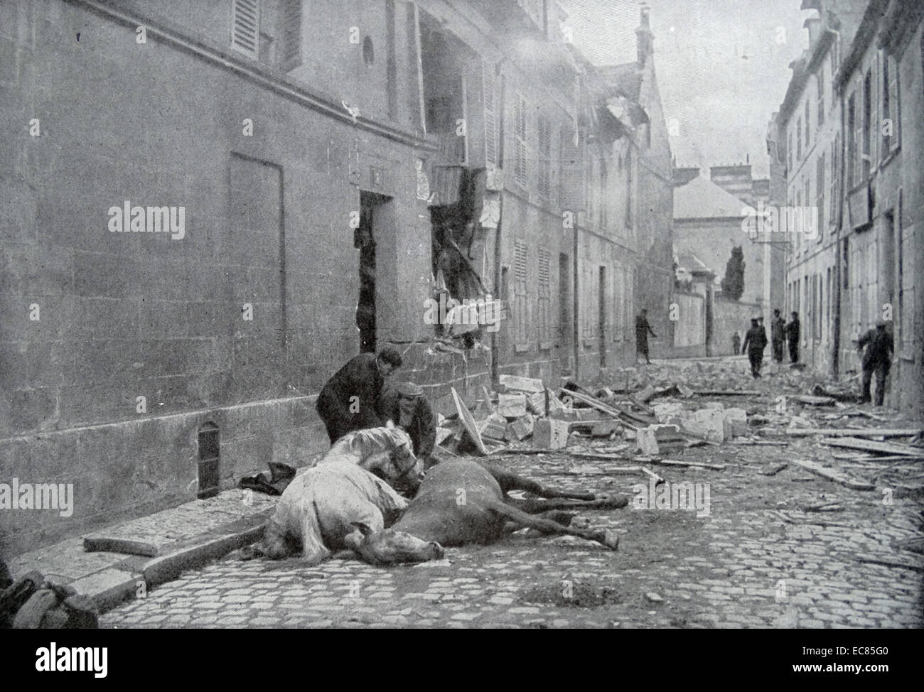 Photograph depicting the carnage in Soissons (a commune in the Aisne department in Picardy in northern France). Dated 1915 Stock Photo