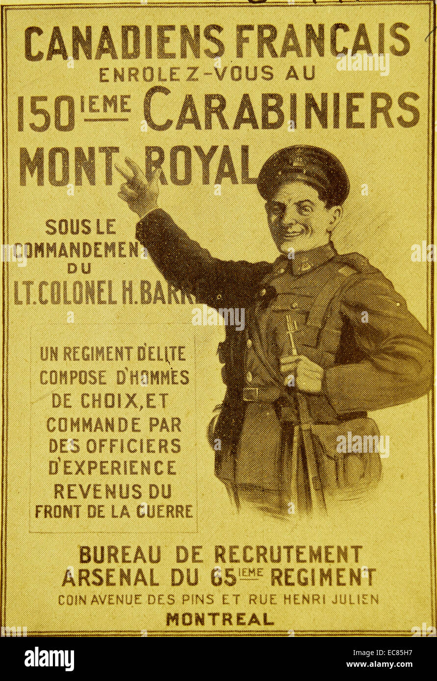 World War One propaganda poster, appealing to Canadians to enlist. Dated 1914 Stock Photo