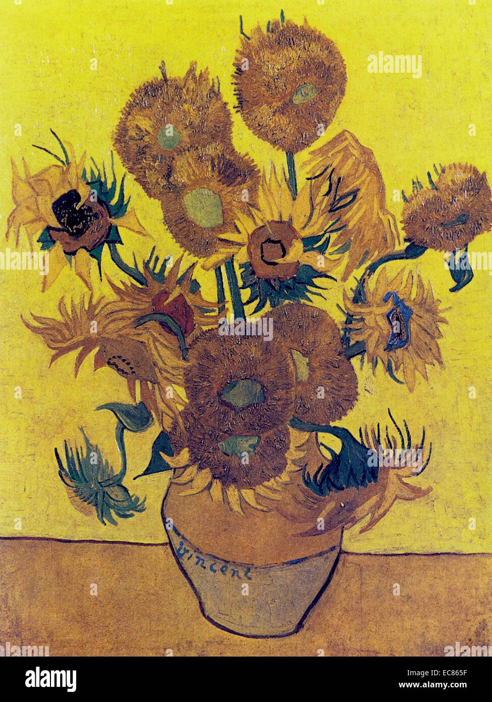 Sun Flowers' by Vincent Van Gogh(1853-1890) a post-impressionist painter of Dutch origin. Dated 1889. Stock Photo