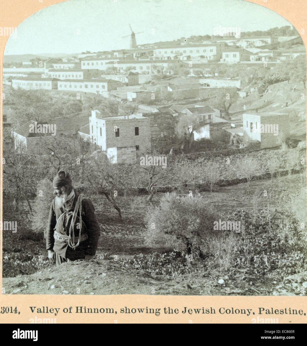 Photograph of a Jewish Settler in Gehenna the Valley of the Son of Hinnom, one of the two principle valleys surrounding the Old City of Jerusalem. Dated 1857 Stock Photo