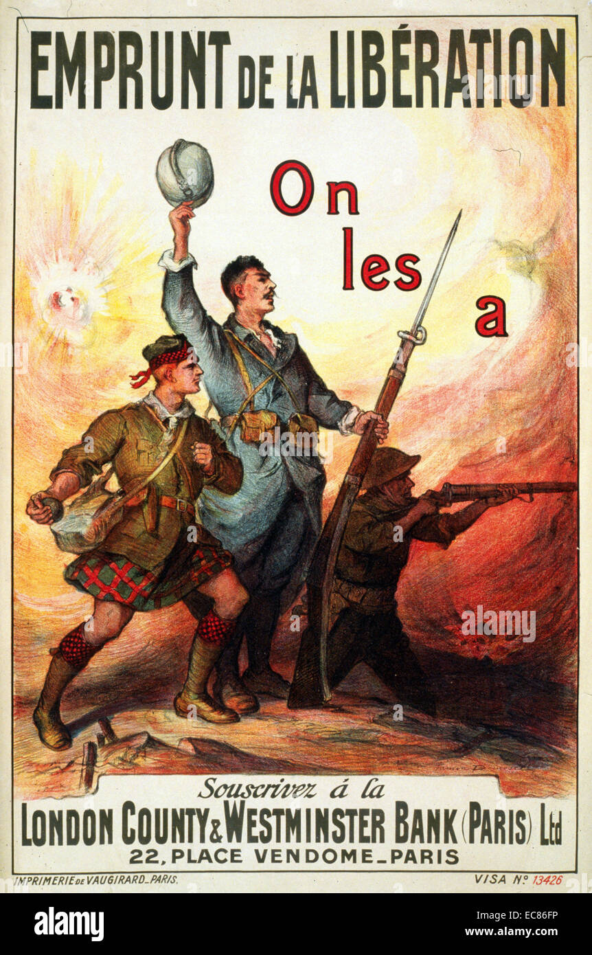 French World War One propaganda poster, issued to commutate British French Alliance. Dated 1917 Stock Photo