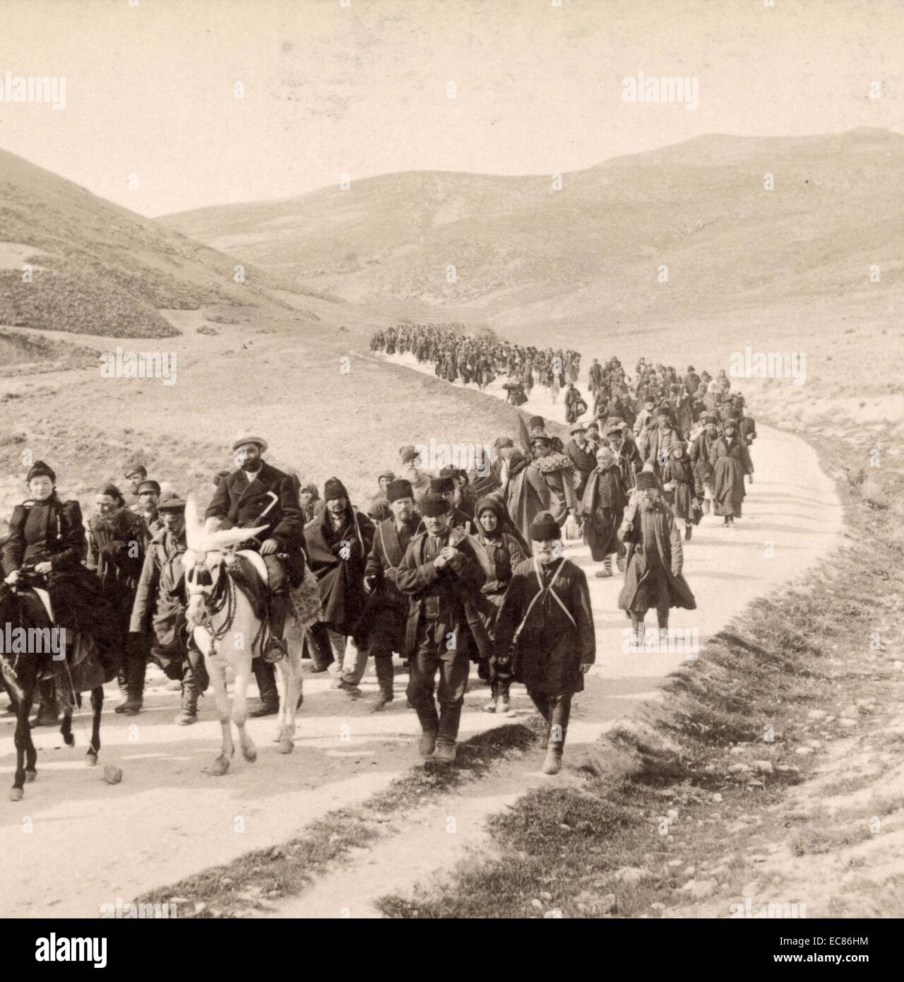 Photograph of Russian Pilgrims on the way to Jericho in Palestine. Dated 1899 Stock Photo