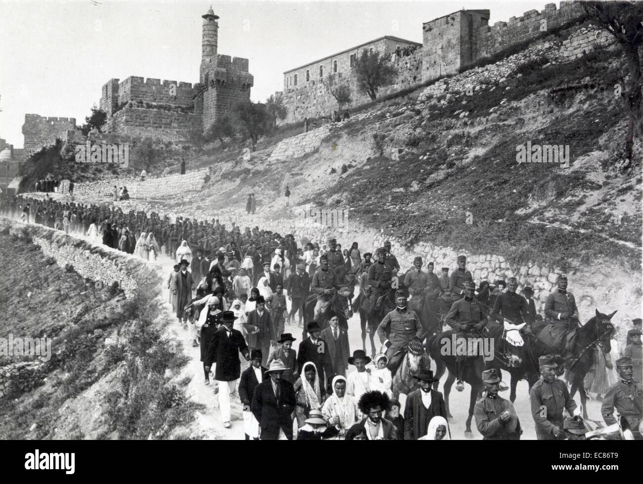 Photograph of Austrian troops leaving Jerusalem. Dated 1916 Stock Photo