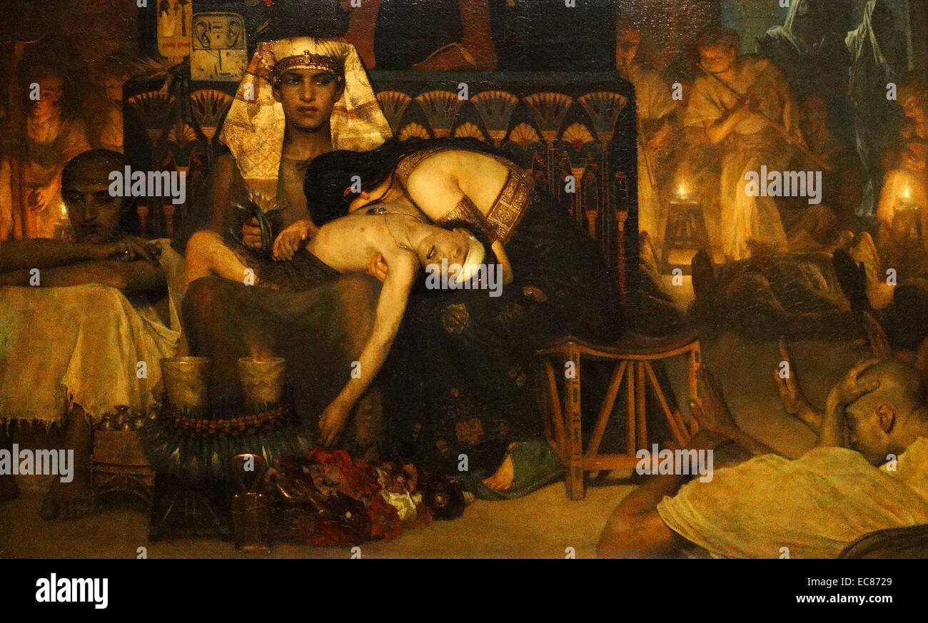 Painting titled 'The Death of the Pharaoh's First Born Son' painted by Lawrence Alma-Tadema (1836-1912) Dutch painter of special British denizenship. Dated 1872 Stock Photo