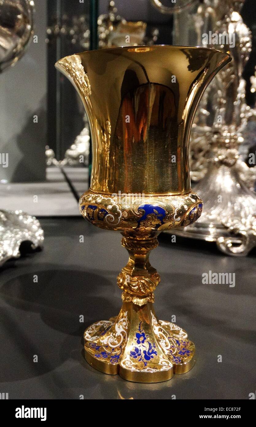 Gold Enamel Chalice made by Firma Schmidt en Cante (active 1837-1852). Amsterdam. Dated 1849 Stock Photo