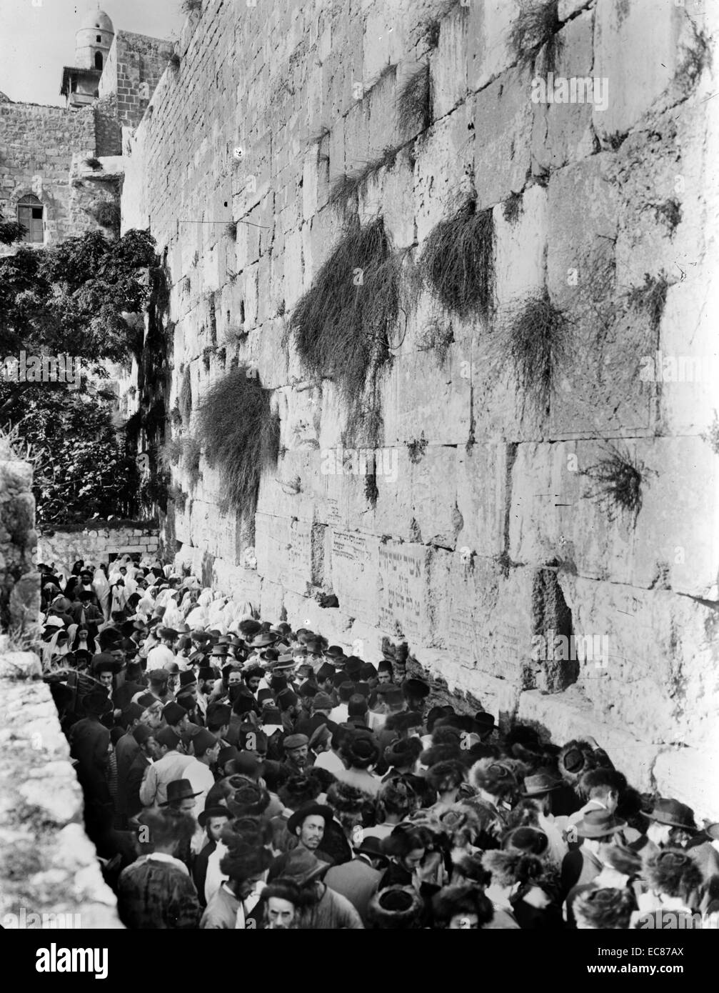 Photograph of prayer at the Western Wall, Jerusalem. Dated 1920 Stock