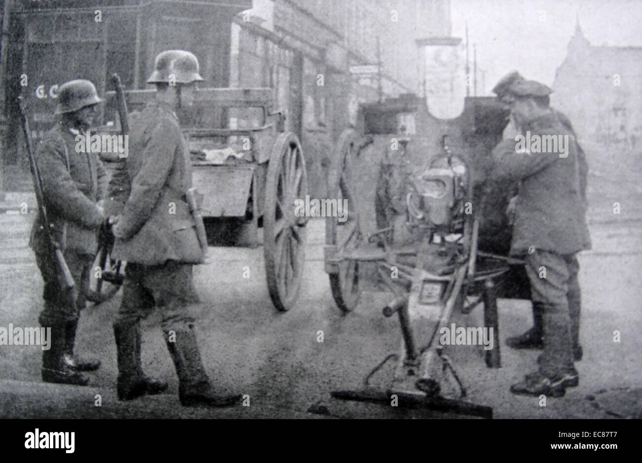 Photograph of German soldiers resting in a border town during World War ...